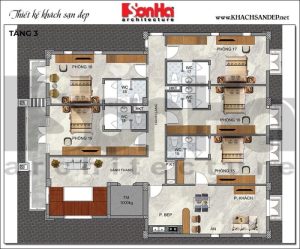 6 Bản vẽ tầng 3 khách sạn hiện đại 3 tầng tại quảng ninh sh ks 0076