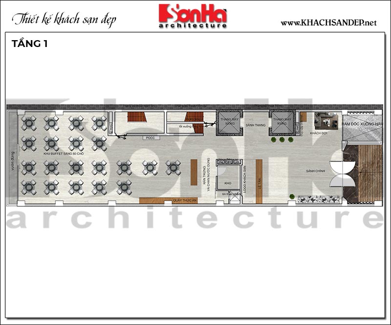 5 Bản vẽ tầng 1 khách sạn hiện đại mặt tiền 9m tại hải phòng sh ks 0080